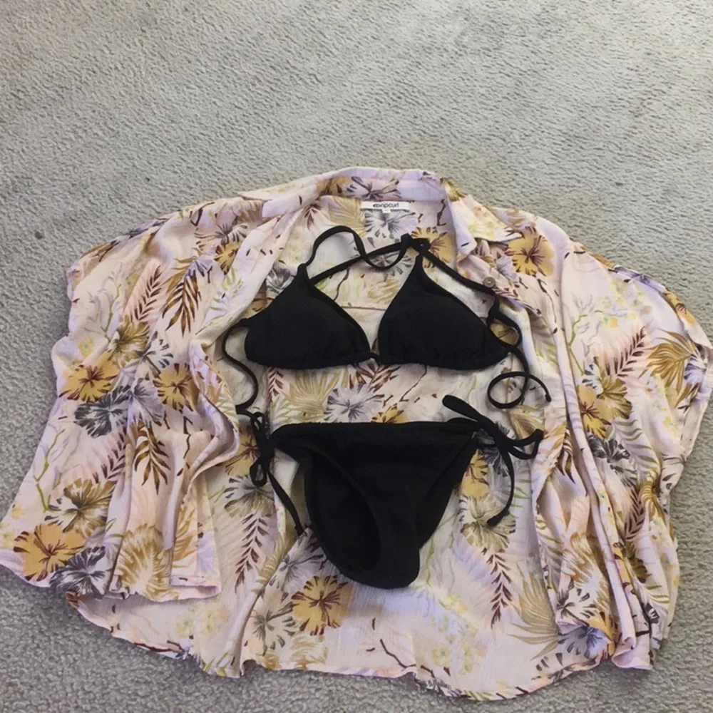 RIP CURL/PEACHY-PINK FLORAL GUAZE BEACH COVERUP OR SHIRT